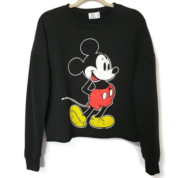 Zara Tops - ZARA Black Disney Mickey Mouse Long Sleeve Crew Neck Pullover Crop Top Small